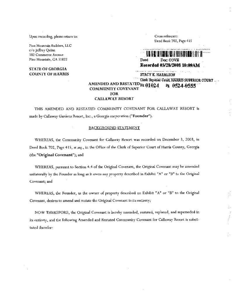 thumbnail of Callaway Resort Community Covenant