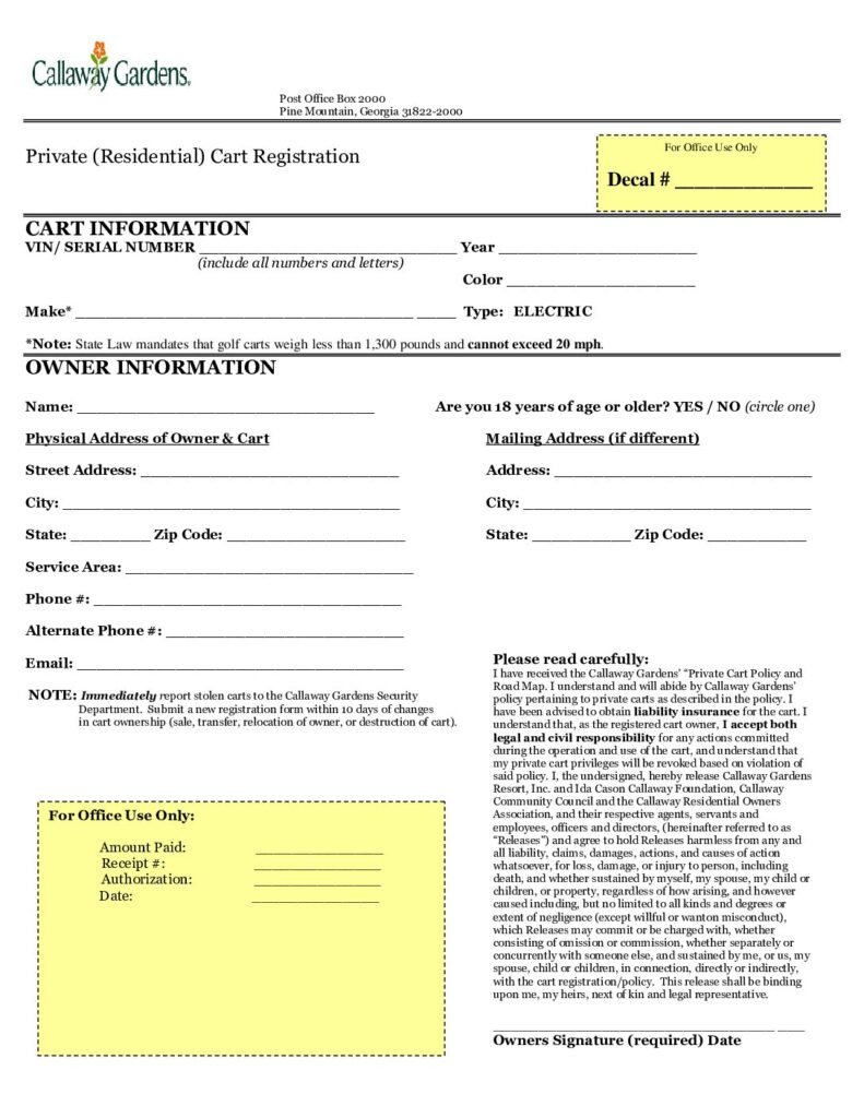 thumbnail of Golf Cart Registration