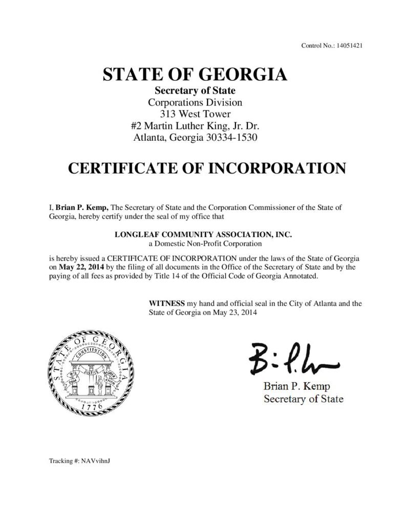 thumbnail of Longleaf Certificate of Incorporation