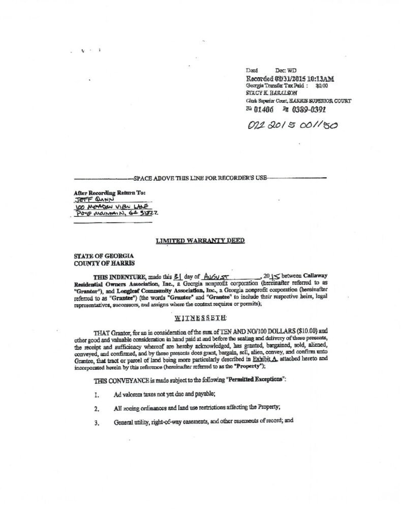 thumbnail of Longleaf Common Area Deed