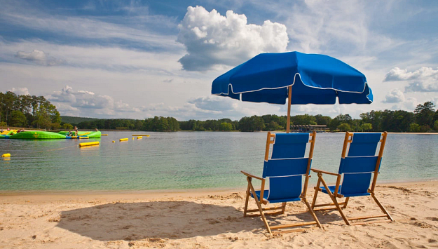 Sitting by Robin Lake on a sunny day.